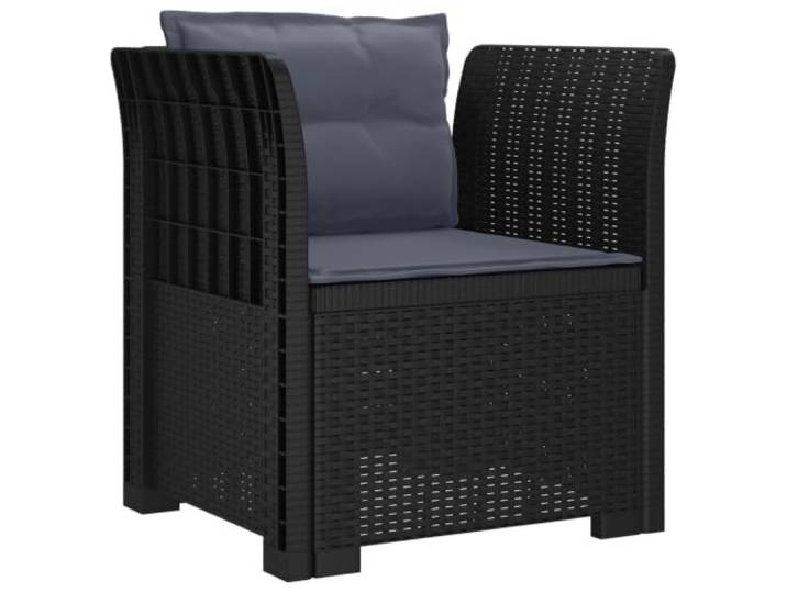 KTHLBRH Sessel für 1-Sitzer mit Kissen in Rattan-Optik PP Anthrazit Sitztiefe 55 cm, Sitzhöhe 39 cm, Armlehne 35 cm, Rückenlehne 31,5 cm, Kissen Polyester hellgrau, Belastung: