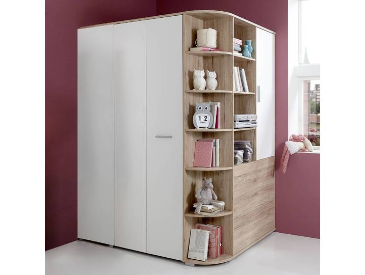 Armoire d’angle Joker 124 x 198 x 148cm Blanc/Beige/Marron