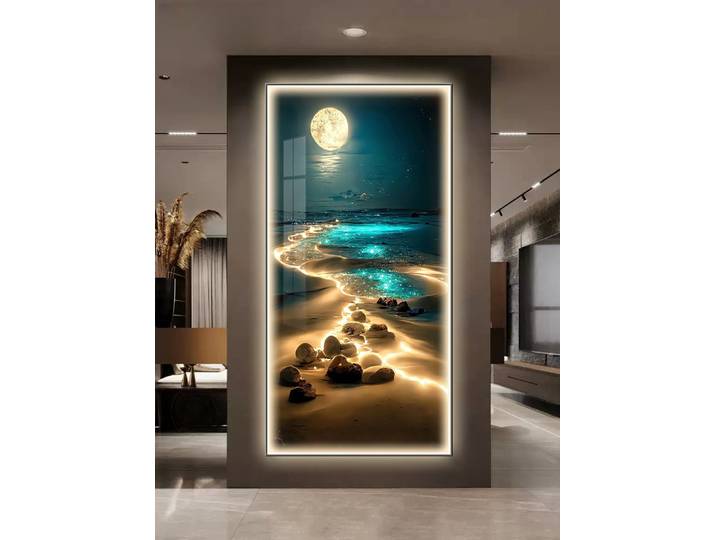 Lampe murale ondulée d'océan, décoration d'entrée, peinture lumineuse, lune, couloir, peinture suspendue, mer, maison, salon, lumière murale