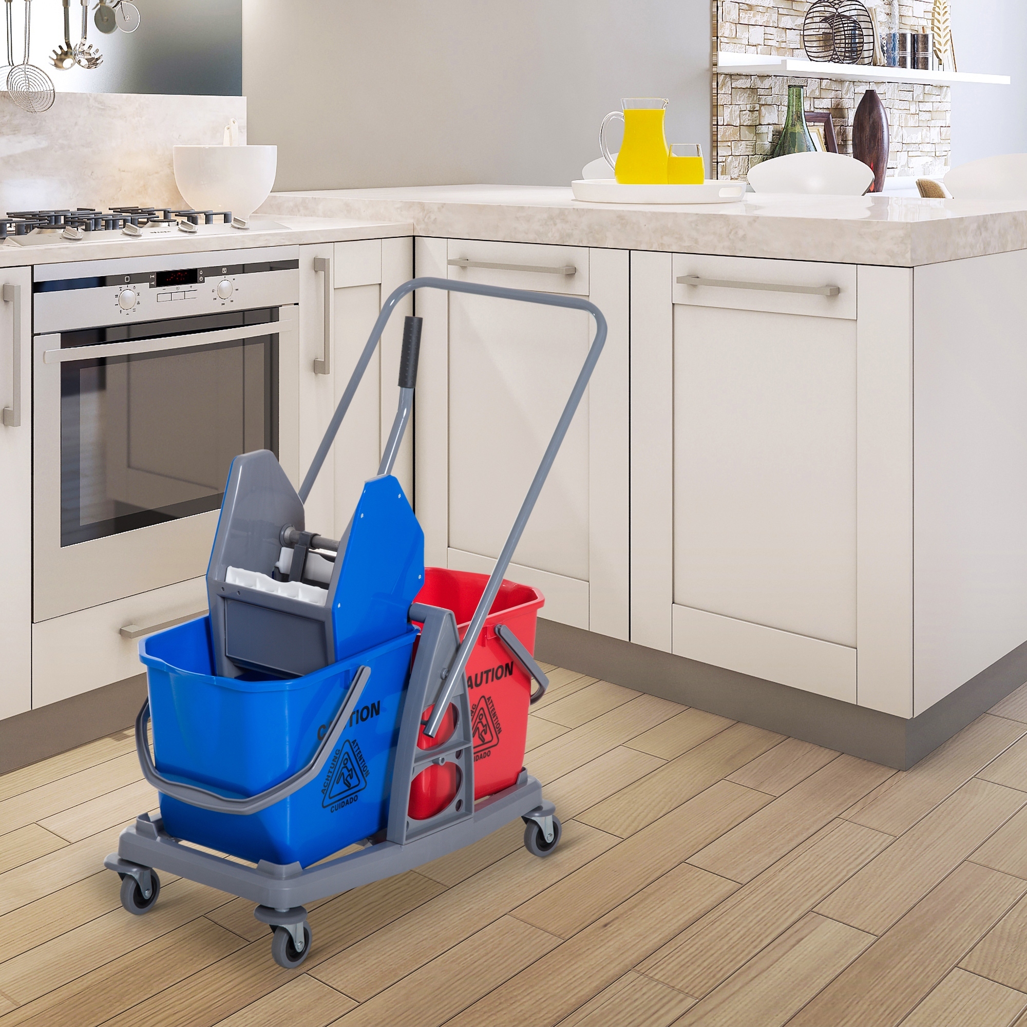 Homcom Carrello delle Pulizie Professionale 2 Secchi Capacità 25L Strizzatore 73 × 45 × 92cm Aosom