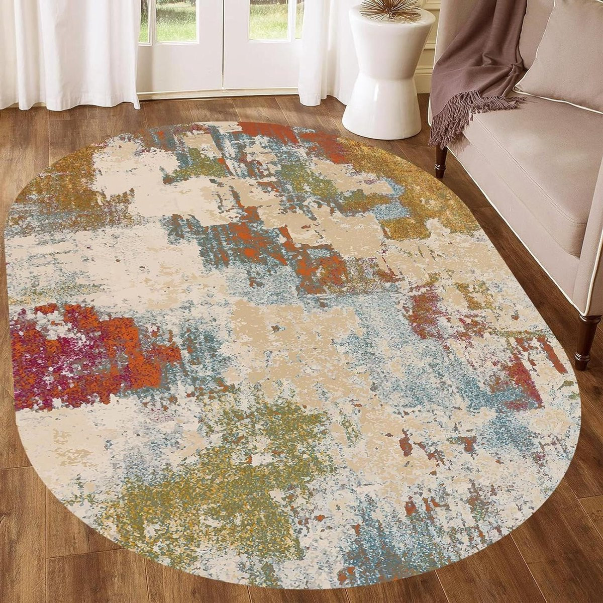 Multikleur Ovaal Vloerkleed met Zachte Korte Pool - 150 x 200 cm