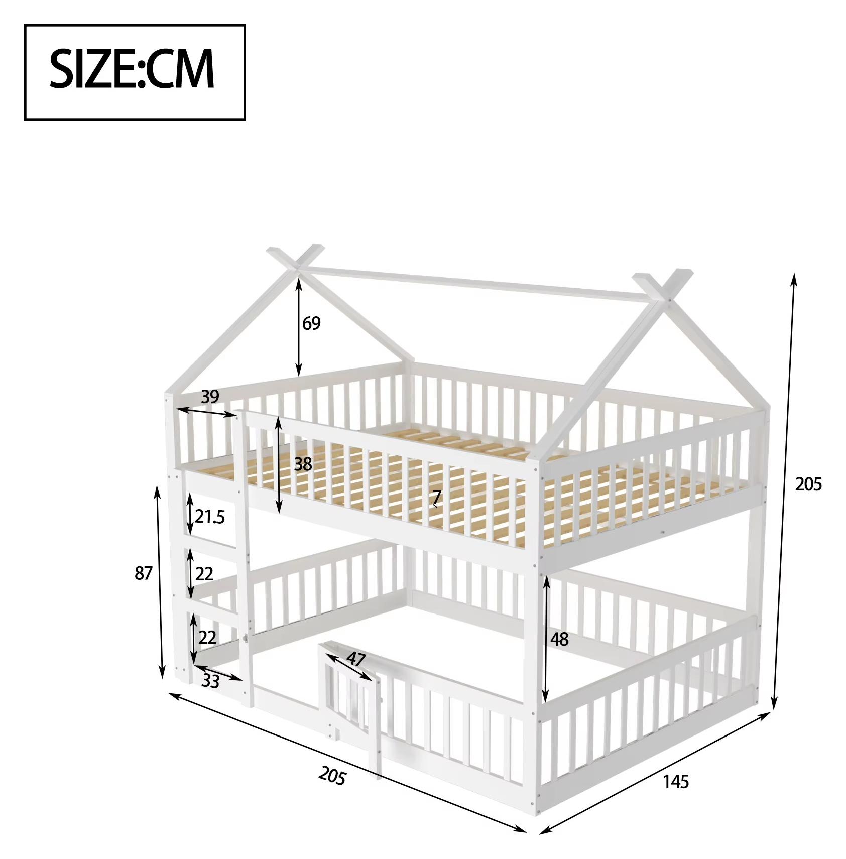 Kinderbett - Etagenbett aus Massivholz - Hochbett-Design - Treppe - 140 x 200 cm - Weiß