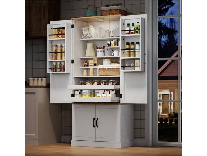 Armoire haute de rangement blanche en MDF 80 x 40 x 180 cm avec éclairage à détecteur de mouvement