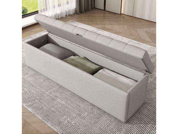 SIEGE ASSISE BANQUETTE Lin banc rembourré 141 * 41.5 * 47cm (L * w * h) banc rembourré fauteuil banc avec rangement gris cl