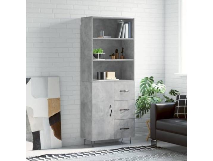 Praktischer Schrank mit Türen für Ordnung: Elegantes Highboard mit Stauraum aus Holzwerkstoff, Modernes Highboard mit Wandhalterung, Betongraues fürs Wohnzimmer auf stabilen