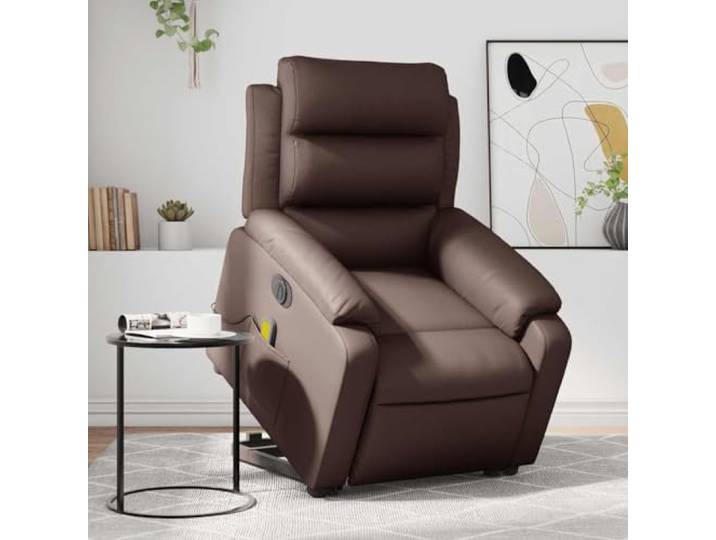 NLQMSU Massagesessel, elektrisch, Braun, Kunstleder Elektrisches Heben, 135-Grad-Neigung, 6 Vibrationspunkte, Fernbedienung inklusive, gepolsterte Armlehnen, Tasche