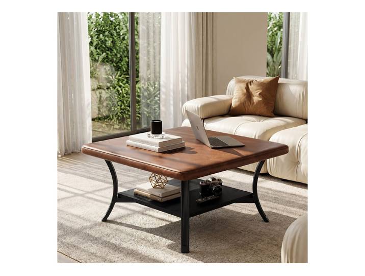 Tribesigns Couchtisch 80 cm quadratischer Beistelltisch, Wohnzimmertisch mit PU-Lederplatte