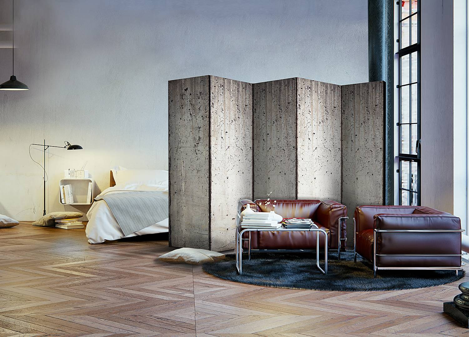 home24 Kamerscherm Grey City Acoustic grijs massief hout B/D/H: 225 x 172 x 3 cm