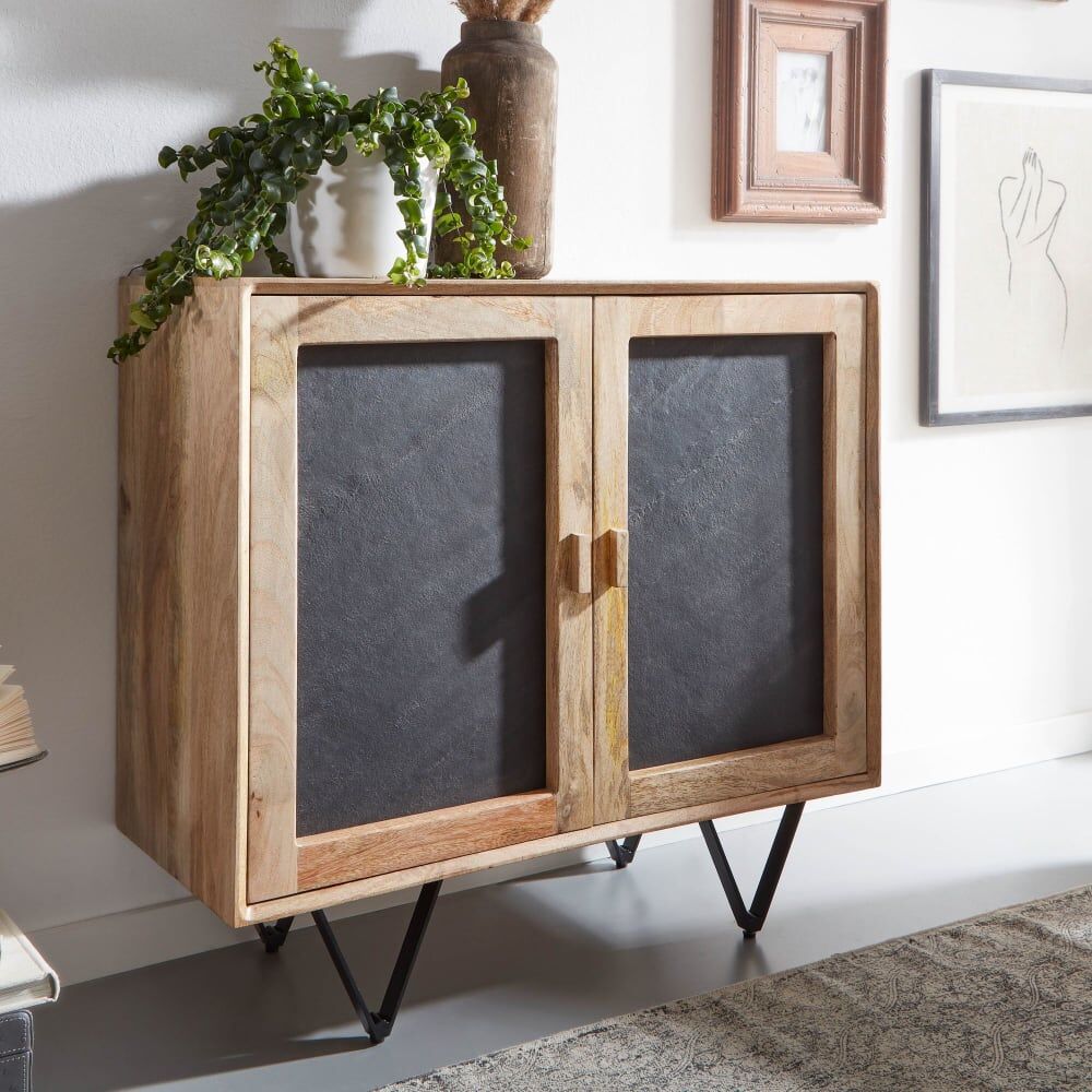 FineBuy Buffet à 2 portes en bois de manguier massif, marron Marron 80x75x35cm