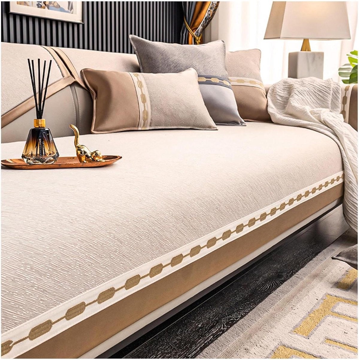 Chenille Sofahoes Beige Bankbeschermer 71 x 91 cm