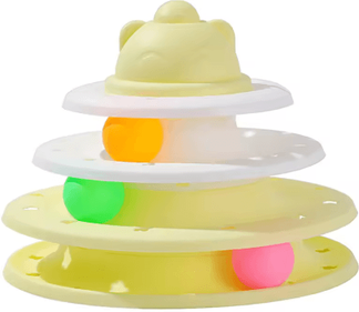 Inspire Picks SpinPaws 4 Level Interactive Cat Toy Tower Rolling Ball Puzzle Track yellow