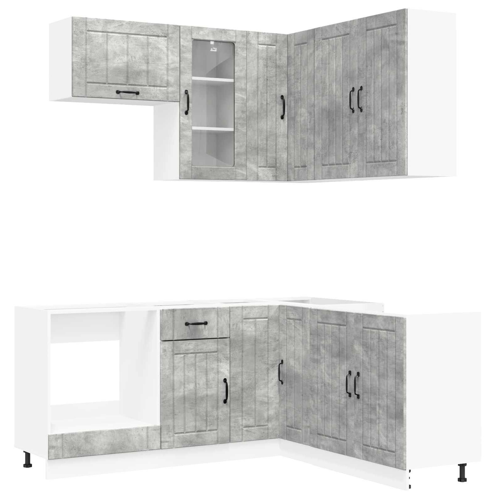 Kücheneinheit LUCCA, 8 Teile, Anthrazitgrau, Betonoptik, Holzwerkstoff