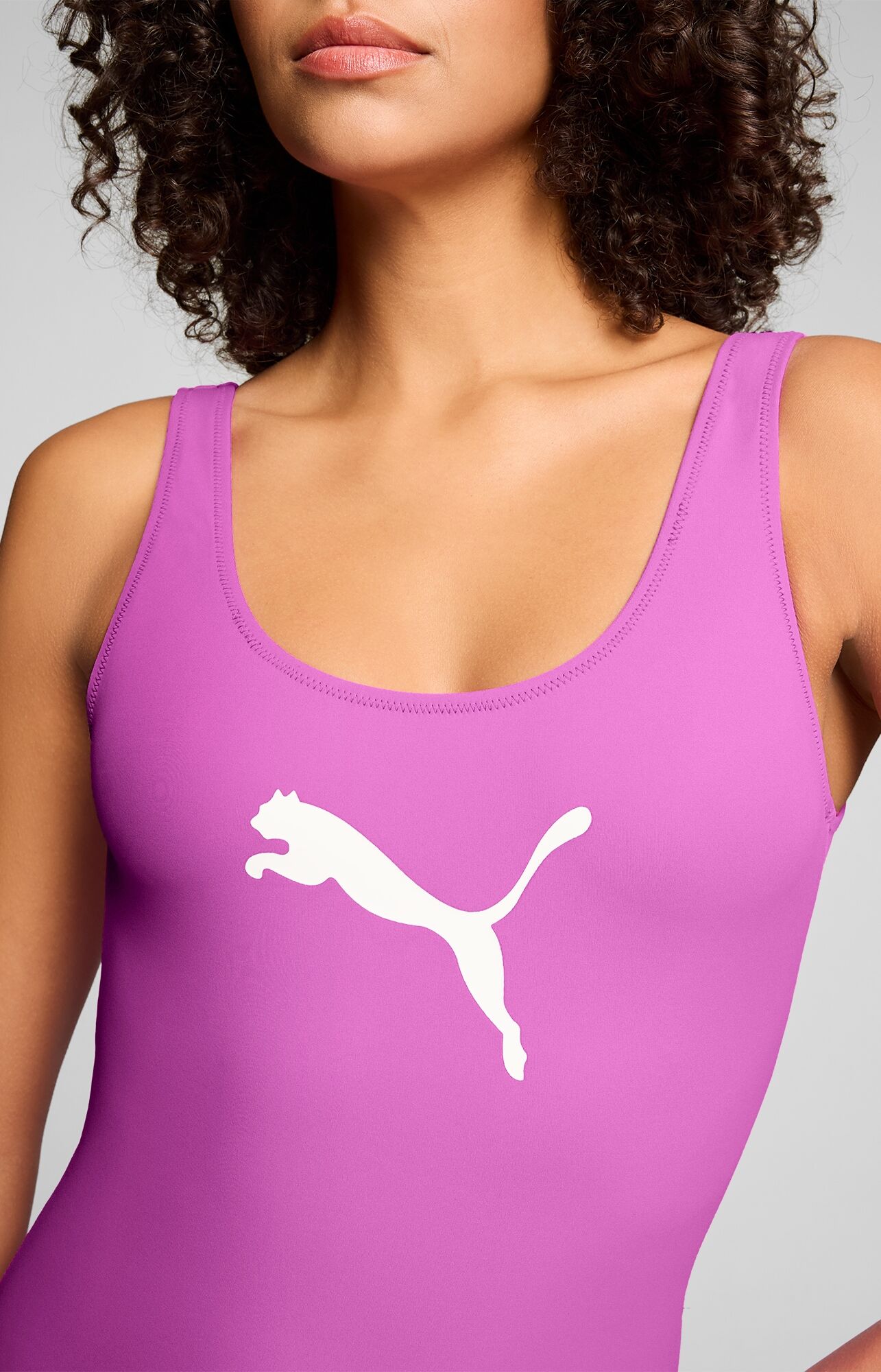 Badeanzug PUMA "PUMA SWIM WOMEN SWIMSUIT", Damen, Gr. M, N-Gr, pink (electric orchid), Obermaterial: 80% Polyamid, 20% Elasthan, Badeanzüge Badeanzug, mit Logoprint vorn electric orchid M, N-Gr