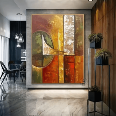 Inspire Curations Large Gold Textured Abstract Canvas Handmade Minimalist Wall Art Decor f 40x60cm