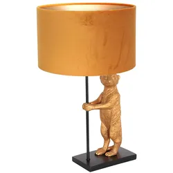 Tischleuchte Beistellleuchte Schirmlampe Erdmännchen gold Textil schwarz matt