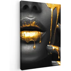 LEINWANDBILD Frau - Schwarz - Gold - Gesicht - Lippen Deko Wohnzimmer 20x30 cm