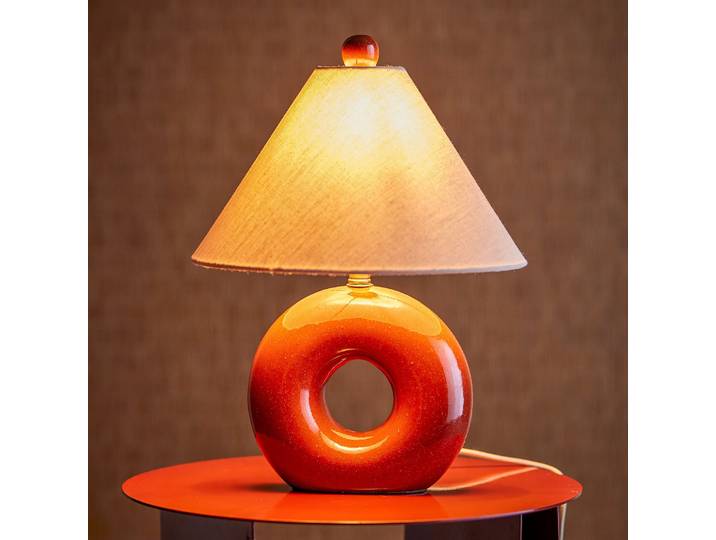 Panja Tischleuchte, rot/creme, Höhe 42 cm - Bloomingville - Schlafzimmer - Skandinavisch - Keramik - Mit Schirm