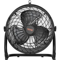 VEVOR Bodenventilator, 3 Gang, Windmaschine, 355,6mm, 360° verstellbare Neigung, 7,2 m/s Luftstrom, großer Metallventilator, für Zuhause, Fitnessstudio, Büro, Garage, Geschäftsräume