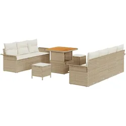 vidaXL 10-teiliges Gartensofa-Set mit beigen Kissen aus Poly-Rattan und Akazie