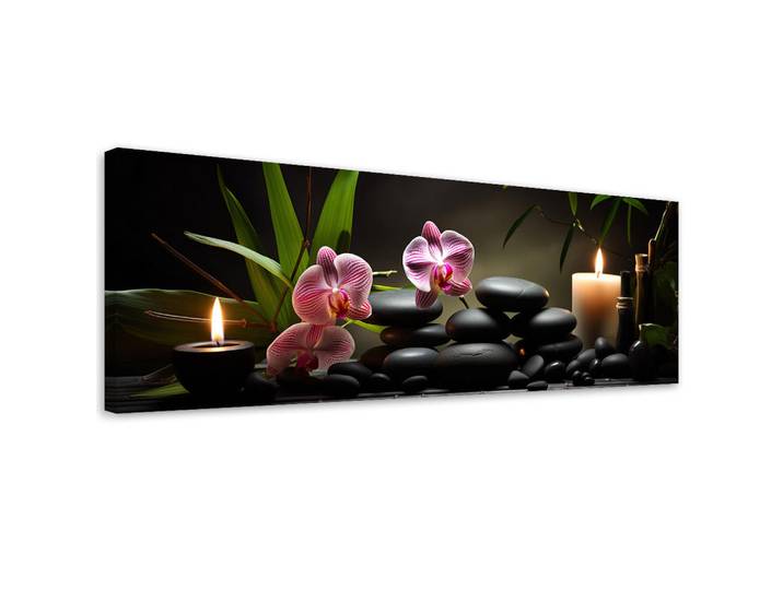 Feeby Wandbild orchidee kerze orchidee, Schwarz, Orientalisch, Rechteckig, 90x30 cm, Bilder & Rahmen, Bilder, Leinwandbilder
