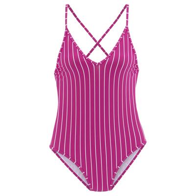 Badeanzug VIVANCE, Damen, Gr. 36, Cup C/D, lila (beere, creme), Recycling-Polyamid, Badeanzüge Badeanzug, mit Nadelstreifen