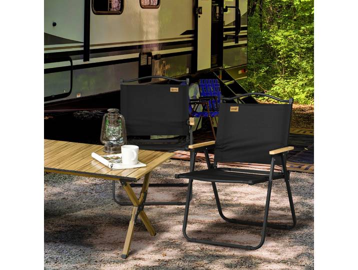 Outsunny Chaises Camping Pliantes Tissu Oxford Noir 2pcs
