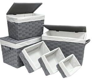 IH Casa Decor 6Pc Non-Woven Rect. Wide Hampers & Baskets Dark Grey