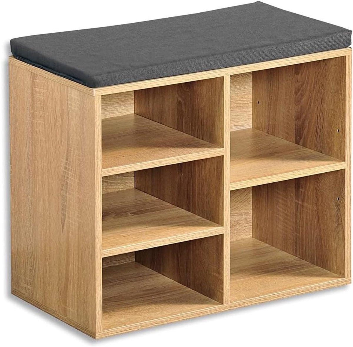 Natuurlijke houten schoenenkast met kussen en opbergbank, Breedte: 515 cm