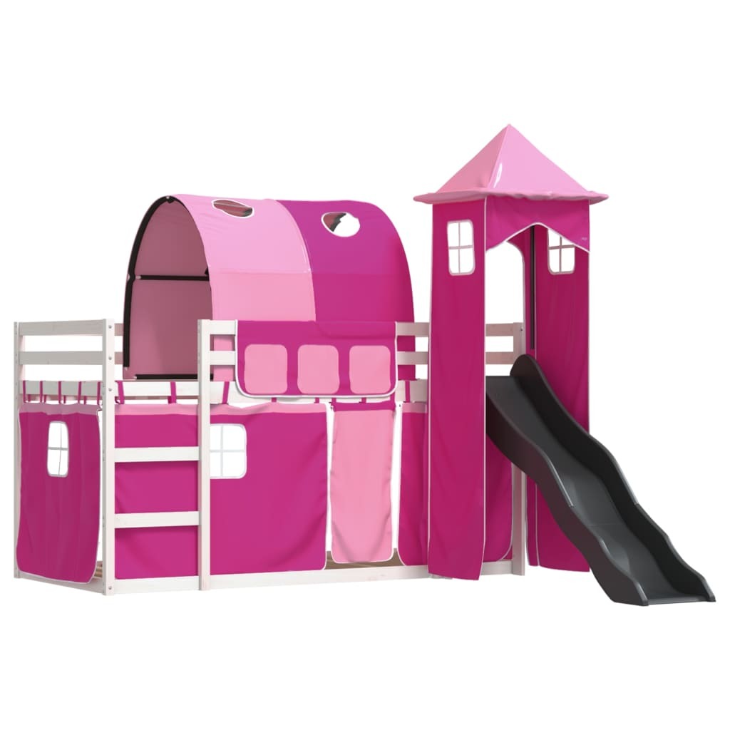 Maison Exclusive - Etagenbett mit Rutsche und Gardinen Rosa 90x200 cm
