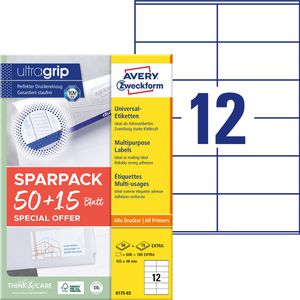 Zweckform Universaletiketten 6175-65, weiß, 105 x 48mm, 65 Blatt, 780 Stück