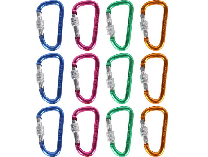 Buntes Mini-Karabiner-Set mit Schraubverschluss, 12-tlg.