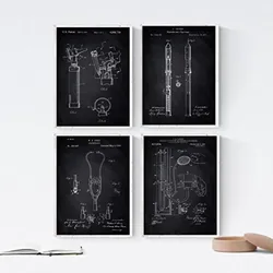 POSTER Set mit 4 Schwarz medizinischen Geräten PATENT A4 Rahmenlos