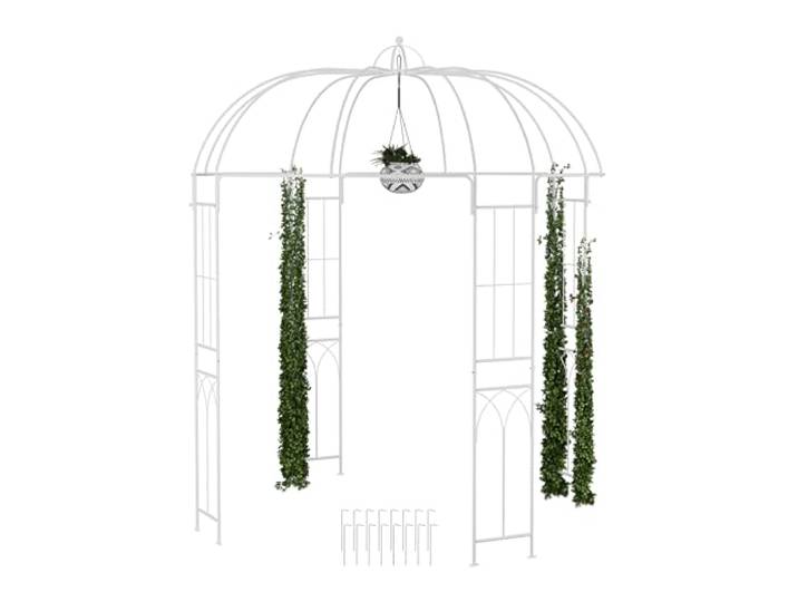 Relaxdays Rosenpavillon Metall, HBT: 269 x 211 x 211 cm, weiß Rankhilfe Kletterpflanzen, Garten, Rankpavillon mit Haken