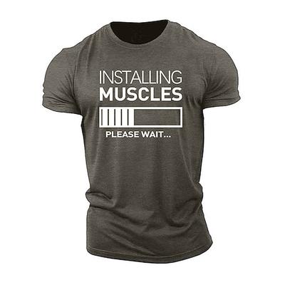 Herren Lustiges Fitness T-Shirt - Muskeln werden installiert bitte warten Grafik T-Shirt für Workout Fitness Kurzarm