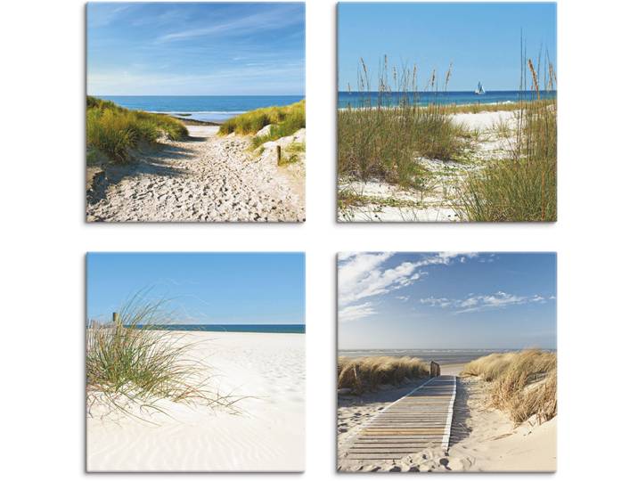 Leinwandbild ARTLAND Strand und Sanddünen , beige (farbe bild(er): naturfarben), B:30cm H:30cm, Leinwand, MDF, Bilder, Leinwandbild, 4er Set, verschiedene Grössen