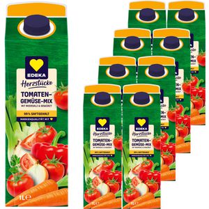 Edeka Saft Herzstück Tomaten-Gemüse-Mix, ohne Zuckerzusatz, 99% Saft, milchsauer vergoren, Tetrapack, je 1 Liter, 8 Stück