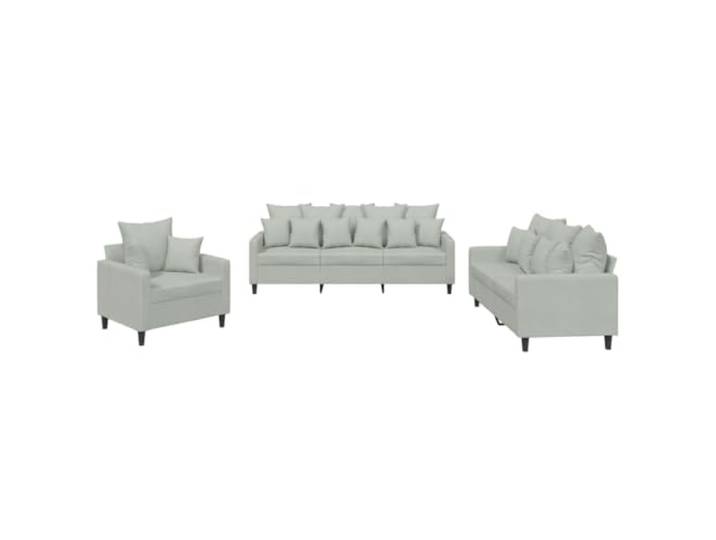 GHVBNMF 3-TLG. Sofagarnitur mit Kissen Hellgrau Samt Couch Set Eleganter Samtbezug in Hellgrau mit 21 Wurfkissen für maximalen Sitzkomfort im Wohnzimmer und Lounge-Bereich.