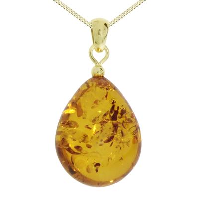 Kette mit Anhänger OSTSEE-SCHMUCK "Ostsee-Schmuck Kette mit Anhänger Tropfen ca. 22 mm lang" Gr. 45, gold, Halsketten, Damen, 45cm, Gelbgold 333, L: 42