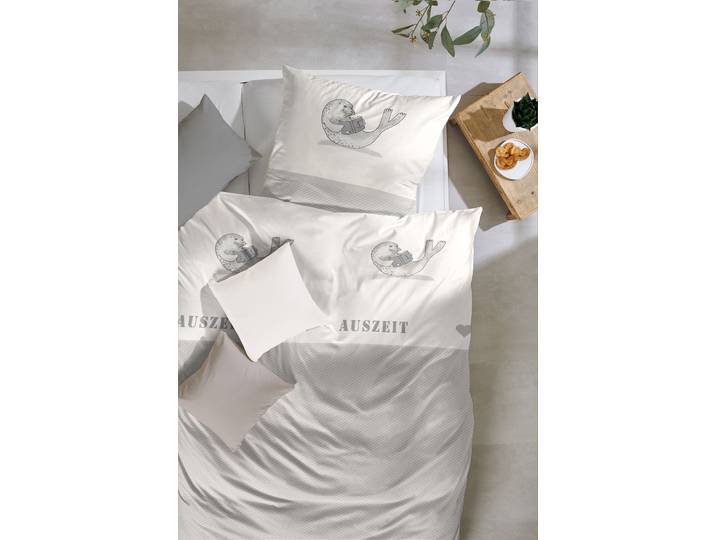 Parure de lit renforcée Auszeit 155 x 220 cm + oreiller 80 x 80 cm Beige/Marron
