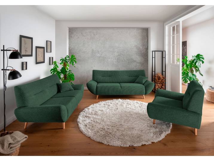 Polstergarnitur HOME AFFAIRE Drago elegant und zeitlos, komfortabel, moderne Formensprache , grün (moosgrün), H:81cm T:90cm, 100% Polyester, Sitzmöbel-Sets, Polstergarnitur, als Sessel/Polsterecke erhältlich, versch. Stoffe, inkl. 2 Zierkissen