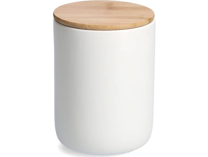 Vorratsdose ZELLER PRESENT, weiss (weiß, natur), H:17,7cm Ø:13cm, Bambus, Steinzeug, Lebensmittelaufbewahrungsbehälter, Vorratsdose, mit Bambusdeckel