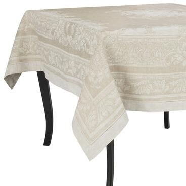 "French Home Linen 71"" x 104"" Arboretum Tablecloth - Ivory and Taupe"