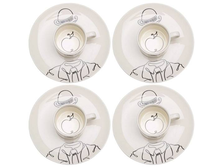 Tasse avec coupelle pomme en porcelaine - lot de 4