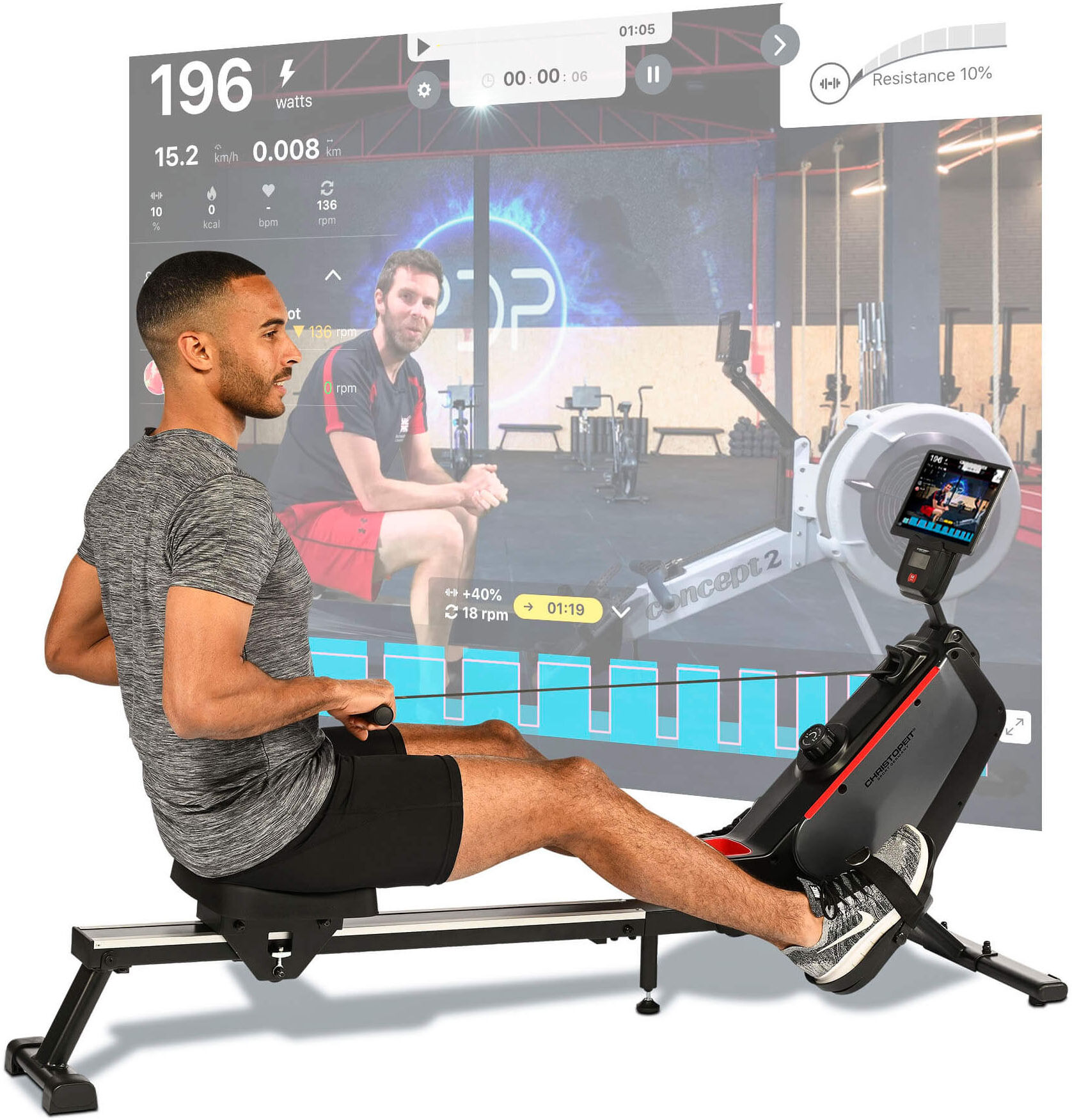 Rudergerät CHRISTOPEIT SPORT "RW 1000", schwarz (schwarz, rot), Rudergeräte, Kinder, ohne Unterlegmatte, Rudergerät, Rudermaschine, 120 kg max. Benutzergewicht, B:52cm H:72cm L:166cm