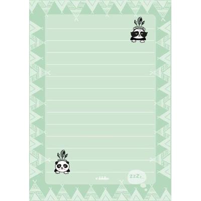 Liniertes Briefpapier-Set für Kinder: Tiere (Panda + Waschbär, für Mädchen und Jungen, grün)