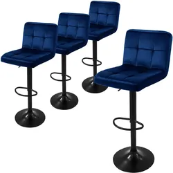 BARHOCKER 4er Set Blau aus Samt höhenverstellbar/drehbar