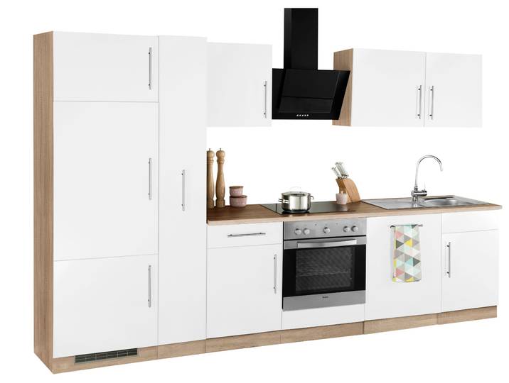 Küchenzeile, Holzwerkstoff, Weiß & Sonoma Eiche Nachbildung, 310×60 cm, Komplettküche, WIHO KÜCHEN Cali