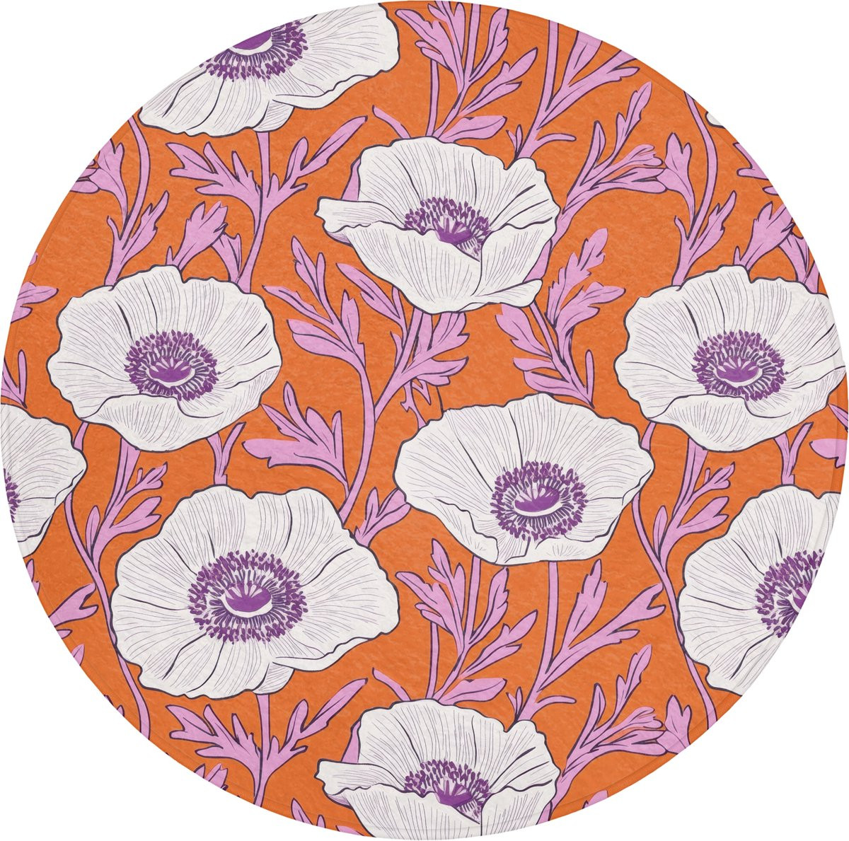 OnlyWow WC mat rond - Oranje - Bloemen grafisch ontwerp - Antislip toiletmat en douchemat - B/D: 70 x 70 cm