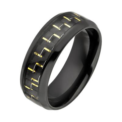 Fingerring JOBO Gr. 60, gold (goldfarben), Fingerringe, Herren, 60, Carbon Edelstahl, Carbon, Edelstahl, Fingerring, Edelstahl schwarz beschichtet mit Carbon-Einlage