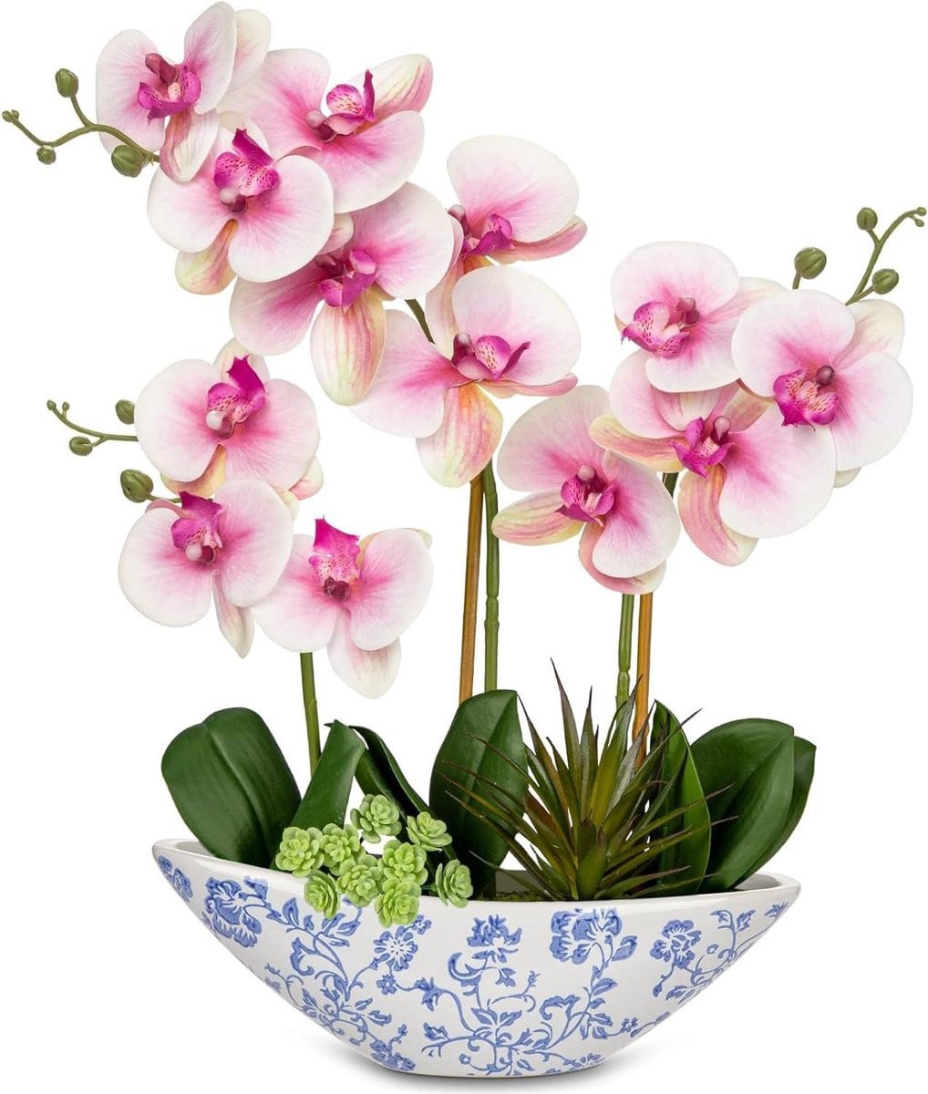 Roze Kunstorchidee met Vaas - Realistische Neporchidee Decoratie - Hoogte: 44 cm